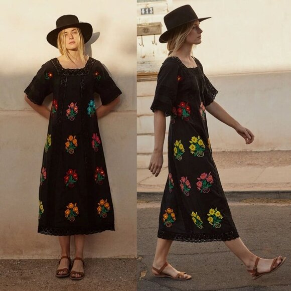 Christy Dawn Handmade Floral Embroidered Simone Maxi Dress in Noir Embroidery - Picture 2 of 15